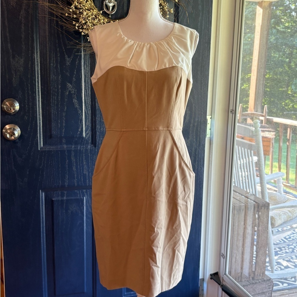 Calvin Klein Tan and Gold Sleeveless Sheath Dress size 8